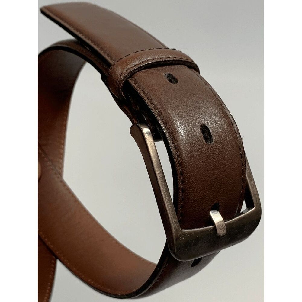 Perry Ellis Men's Italian Calfskin Metal Buckle Cowhide Leather Belt Brown Sz 32